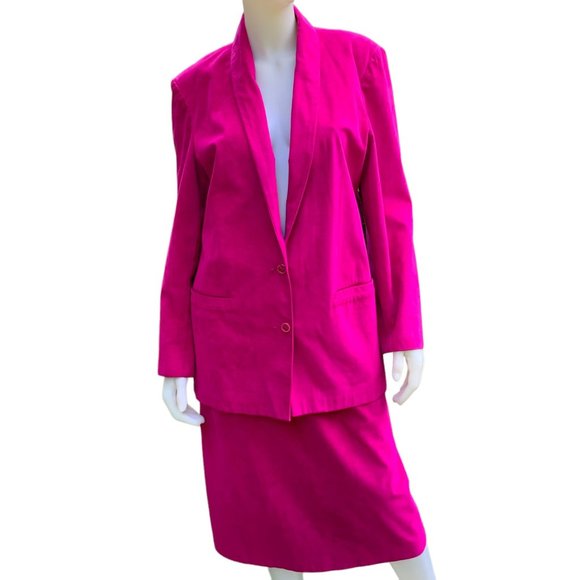 Vintage Dresses & Skirts - Sold🎈Vintage 80s Faux Suede Skirt Suit Barbie Pink Samuel Robert Blazer